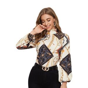 Romwe Women's Floral Print Long Sleeve Mock Neck
